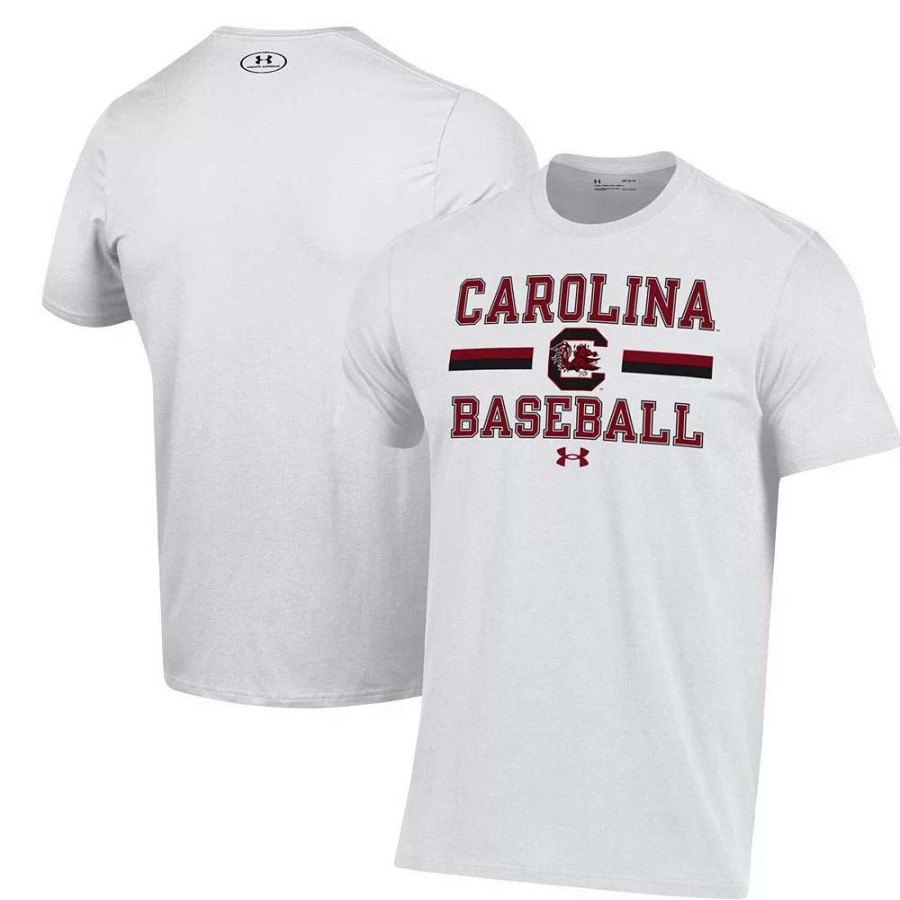 Tops * | Men'S Under Armour White South Carolina Gamecocks Baseball Stack Performance T-Shirt