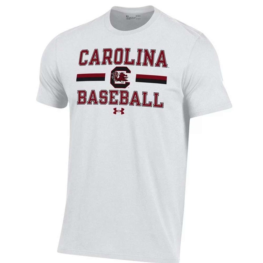 Tops * | Men'S Under Armour White South Carolina Gamecocks Baseball Stack Performance T-Shirt