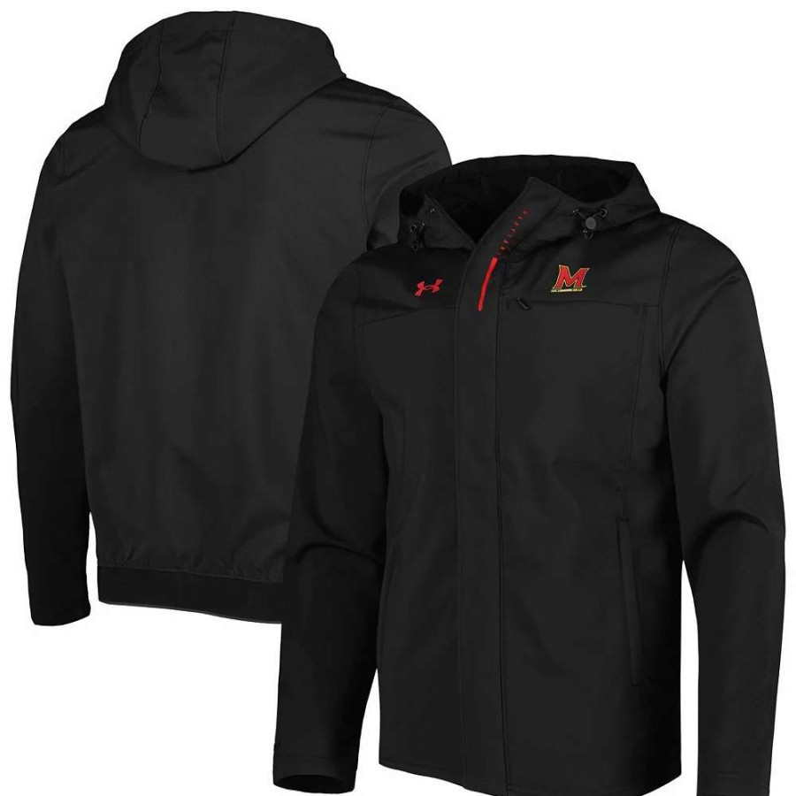 Outerwear * | Men'S Under Armour Black Maryland Terrapins Swoven Performance Full-Zip Jacket