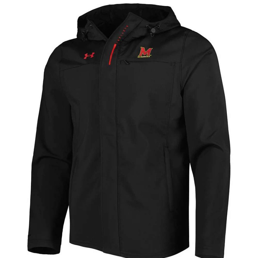 Outerwear * | Men'S Under Armour Black Maryland Terrapins Swoven Performance Full-Zip Jacket