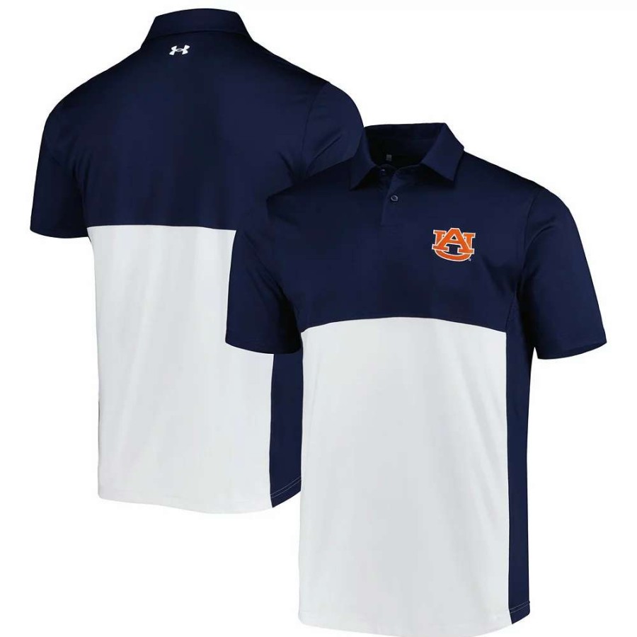 Tops * | Men'S Under Armour Navy/White Auburn Tigers Green Blocked Polo Performance Polo