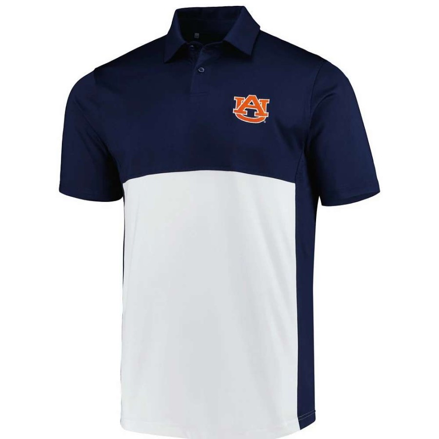 Tops * | Men'S Under Armour Navy/White Auburn Tigers Green Blocked Polo Performance Polo