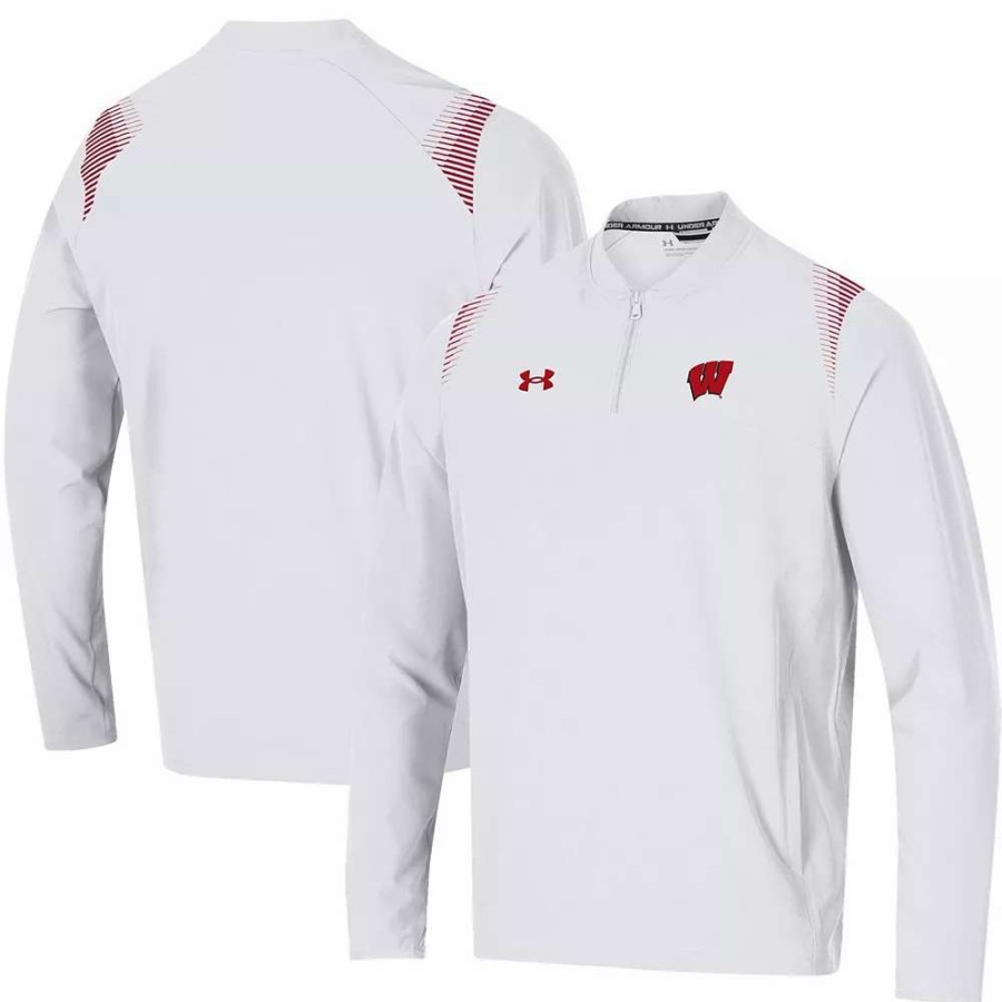 Outerwear * | Men'S Under Armour White Wisconsin Badgers 2021 Sideline Motivate Quarter-Zip Jacket