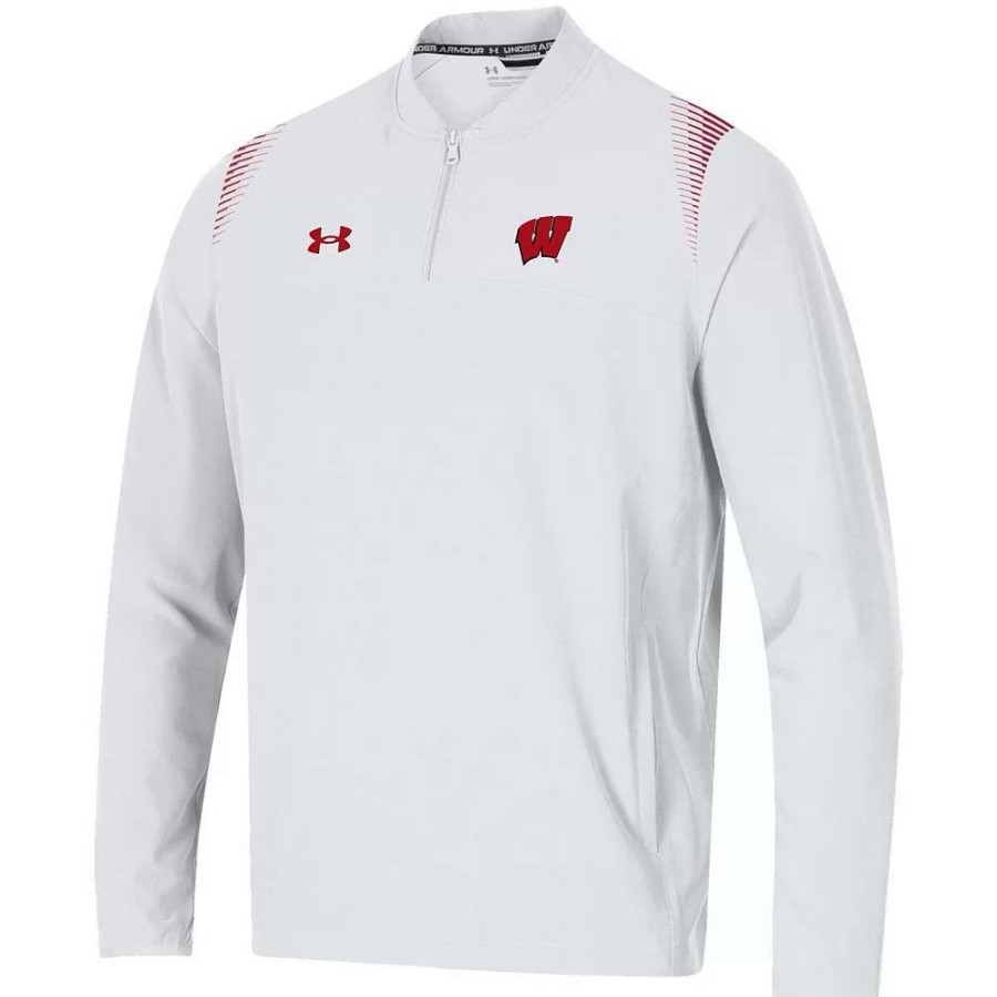 Outerwear * | Men'S Under Armour White Wisconsin Badgers 2021 Sideline Motivate Quarter-Zip Jacket