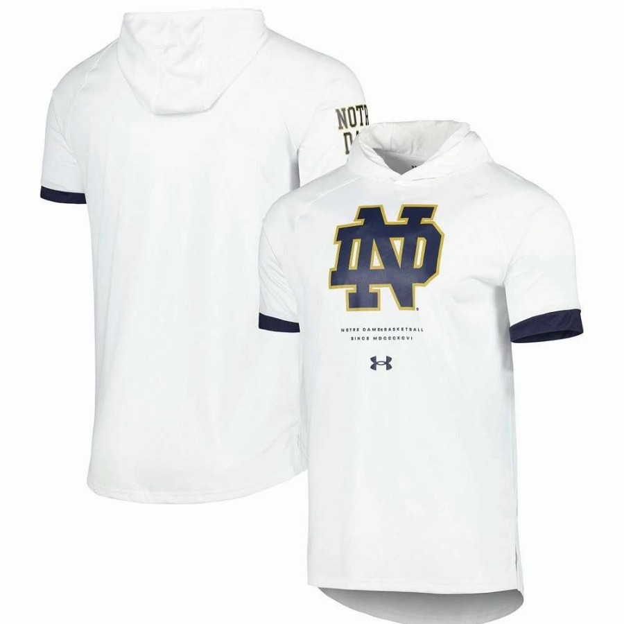 Tops * | Men'S Under Armour White Notre Dame Fighting Irish On-Court Raglan Hoodie T-Shirt