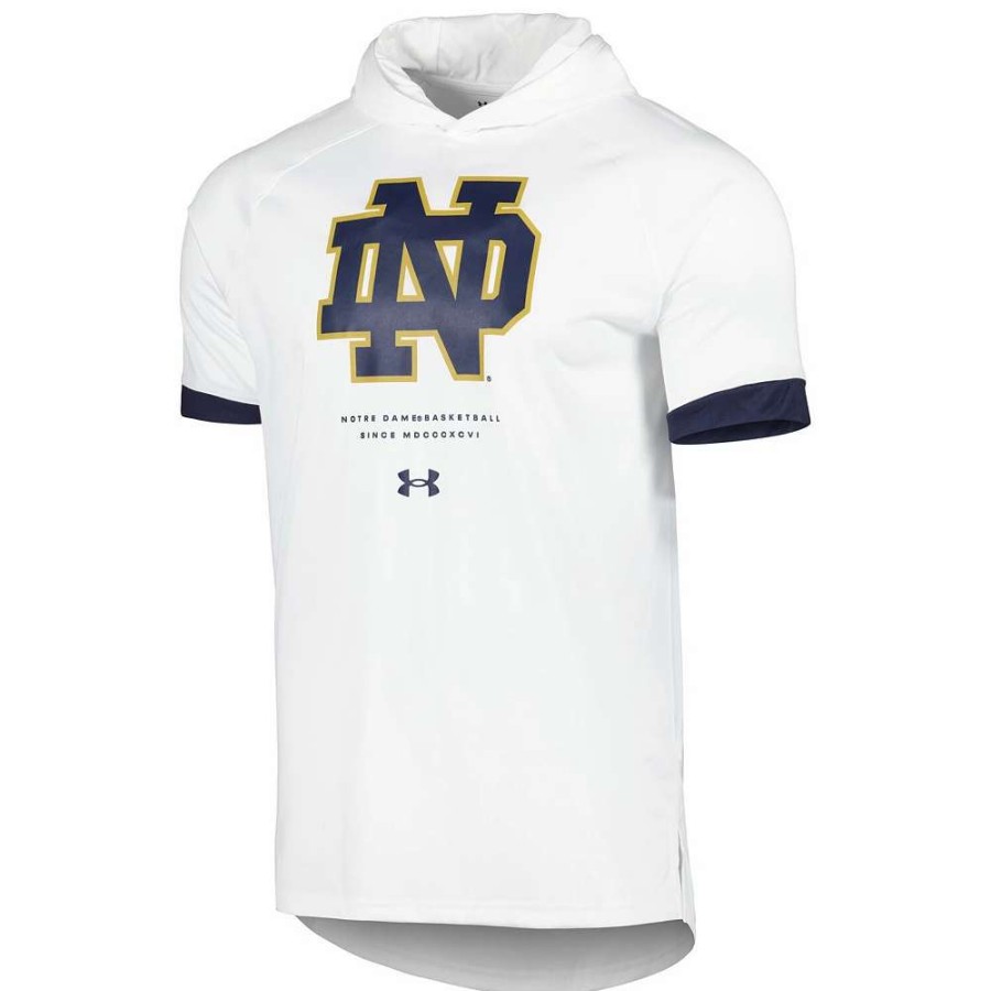 Tops * | Men'S Under Armour White Notre Dame Fighting Irish On-Court Raglan Hoodie T-Shirt