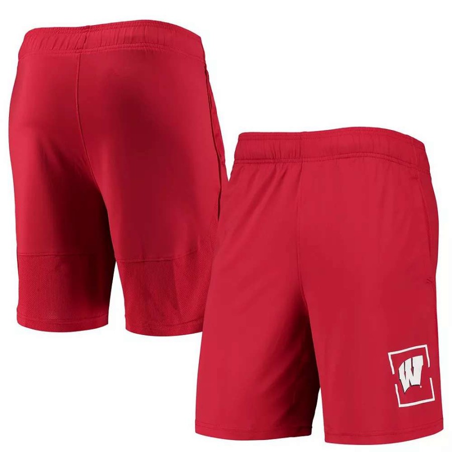 Bottoms * | Men'S Under Armour Red Wisconsin Badgers Mesh Raid Performance Shorts