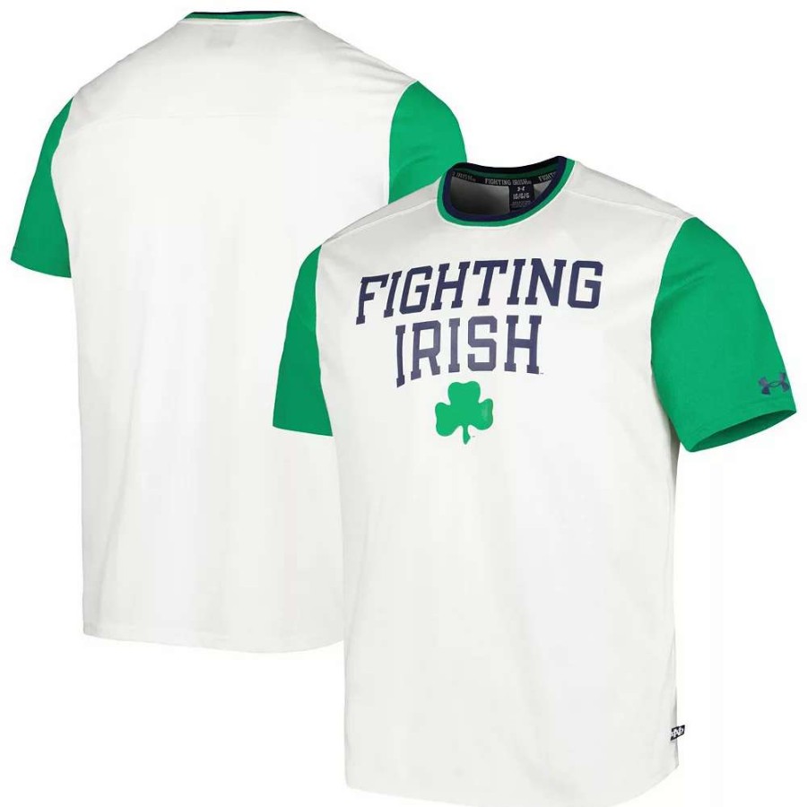 Tops * | Men'S Under Armour White/Green Notre Dame Fighting Irish Iconic Block T-Shirt