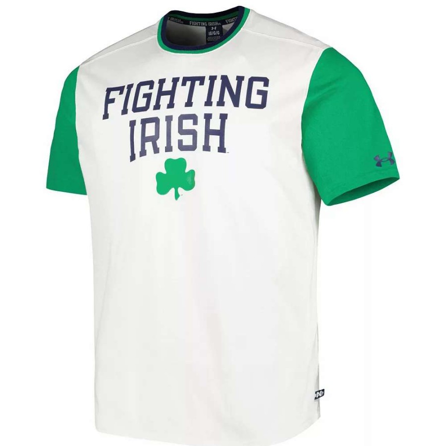 Tops * | Men'S Under Armour White/Green Notre Dame Fighting Irish Iconic Block T-Shirt