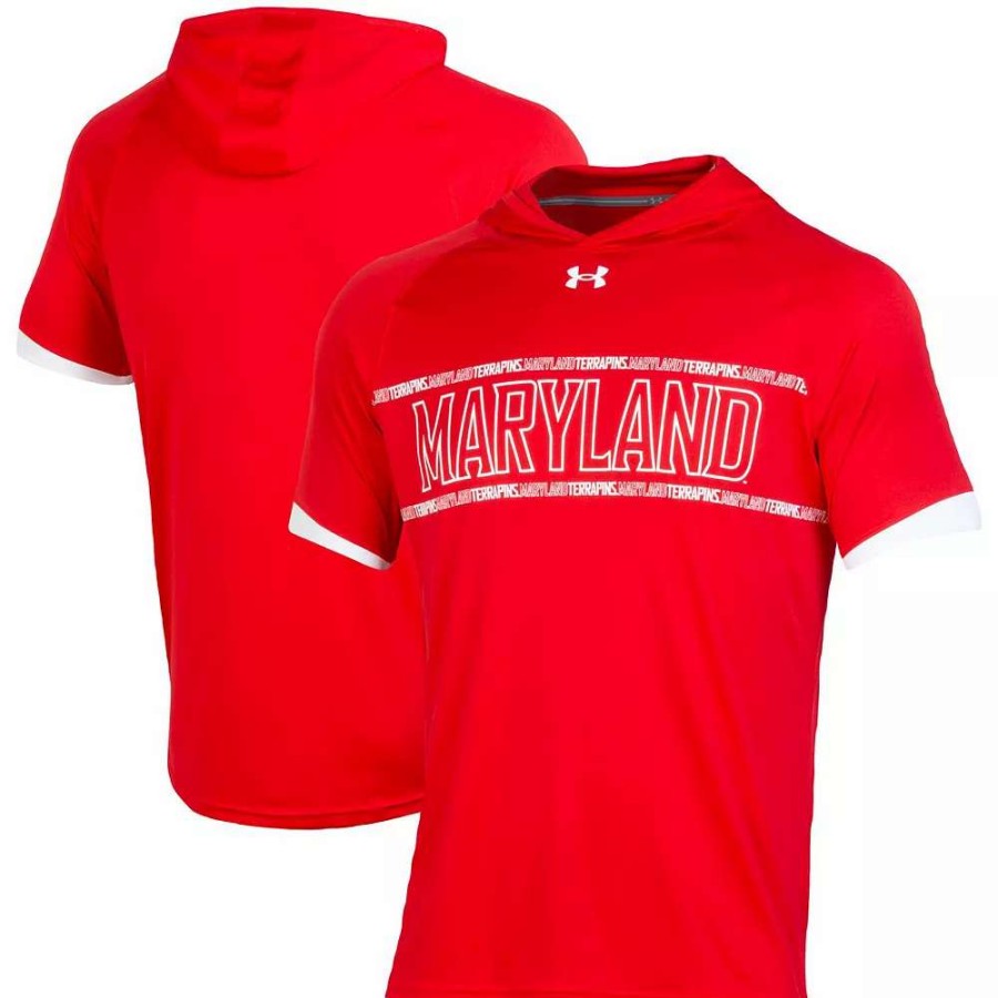 Tops * | Men'S Under Armour Red Maryland Terrapins On-Court Basketball Shooting Hoodie Raglan Performance T-Shirt