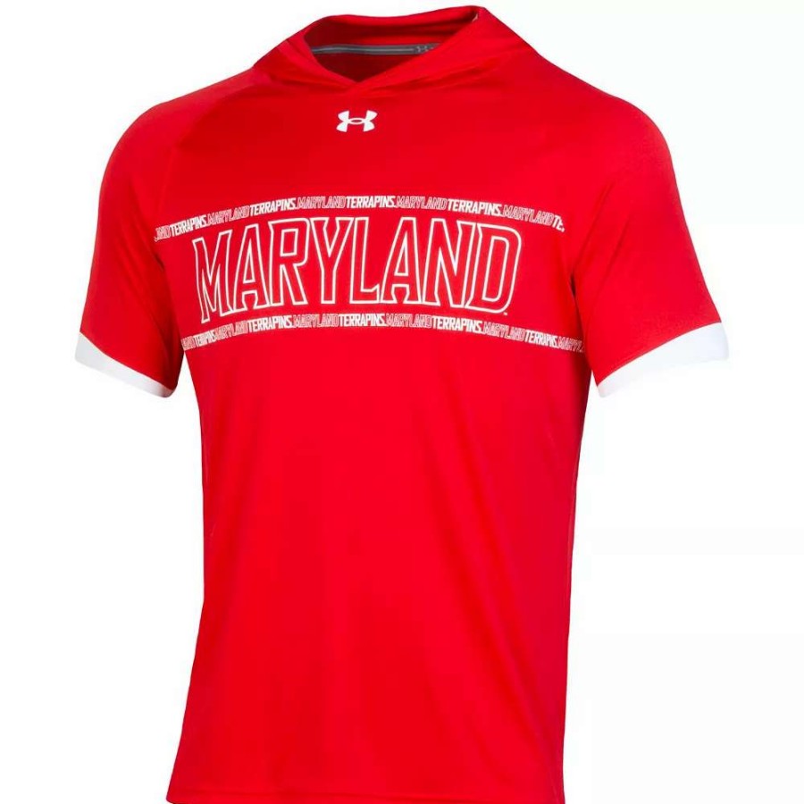 Tops * | Men'S Under Armour Red Maryland Terrapins On-Court Basketball Shooting Hoodie Raglan Performance T-Shirt