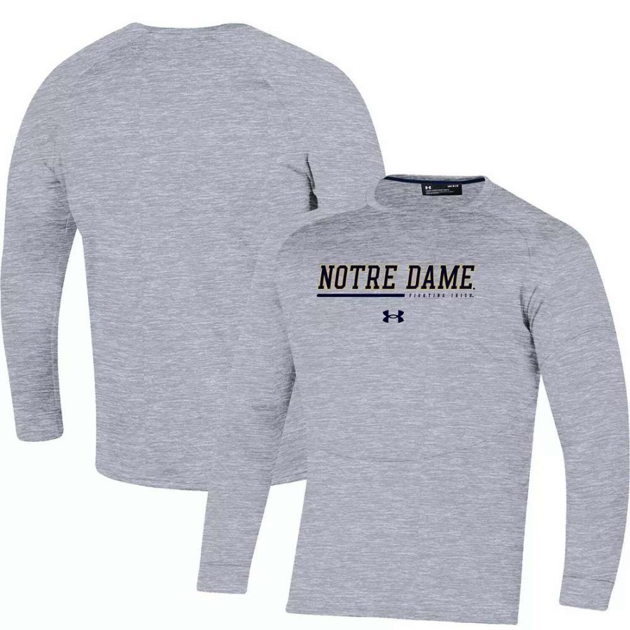 Tops * | Men'S Under Armour Gray Notre Dame Fighting Irish Sideline Raglan Fleece Pullover Sweatshirt