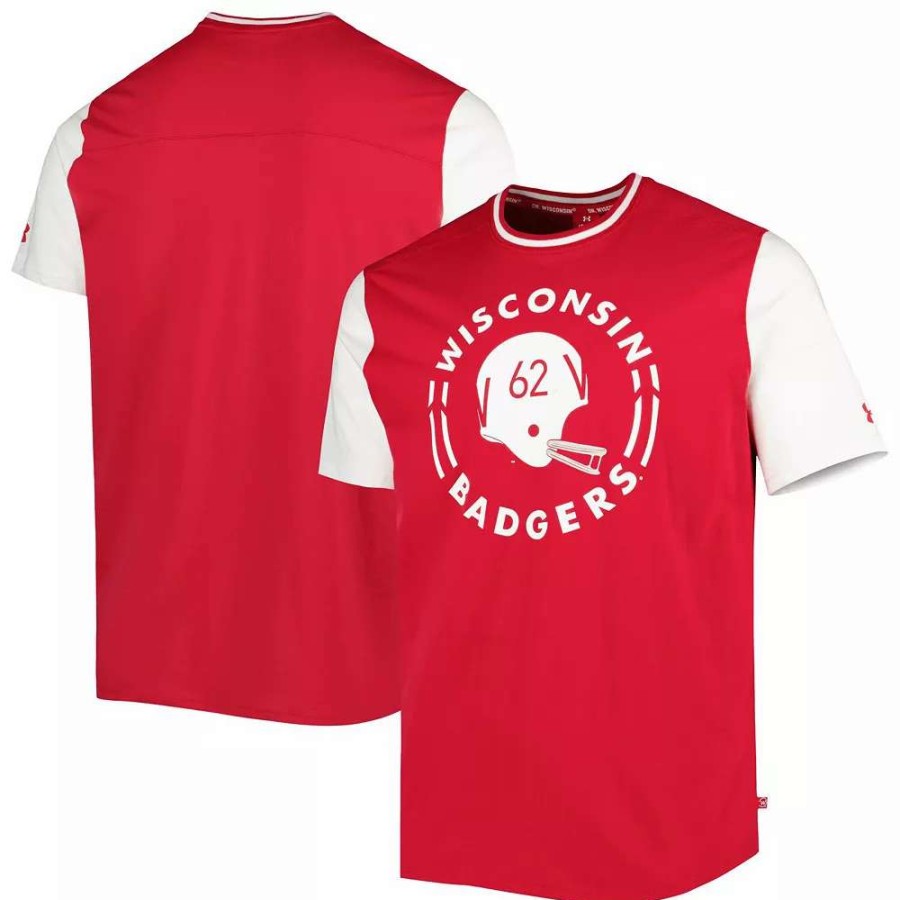 Tops * | Men'S Under Armour Red/White Wisconsin Badgers Iconic Block T-Shirt