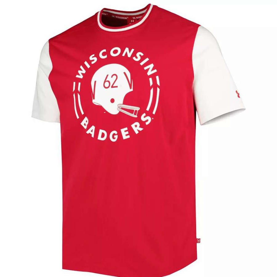 Tops * | Men'S Under Armour Red/White Wisconsin Badgers Iconic Block T-Shirt