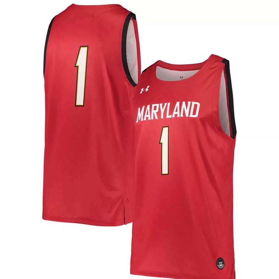 Tops * | Men'S Under Armour #1 Red Maryland Terrapins College Replica Basketball Jersey