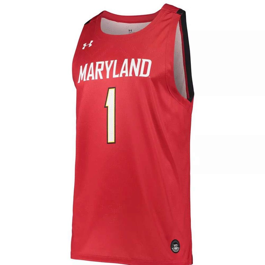 Tops * | Men'S Under Armour #1 Red Maryland Terrapins College Replica Basketball Jersey