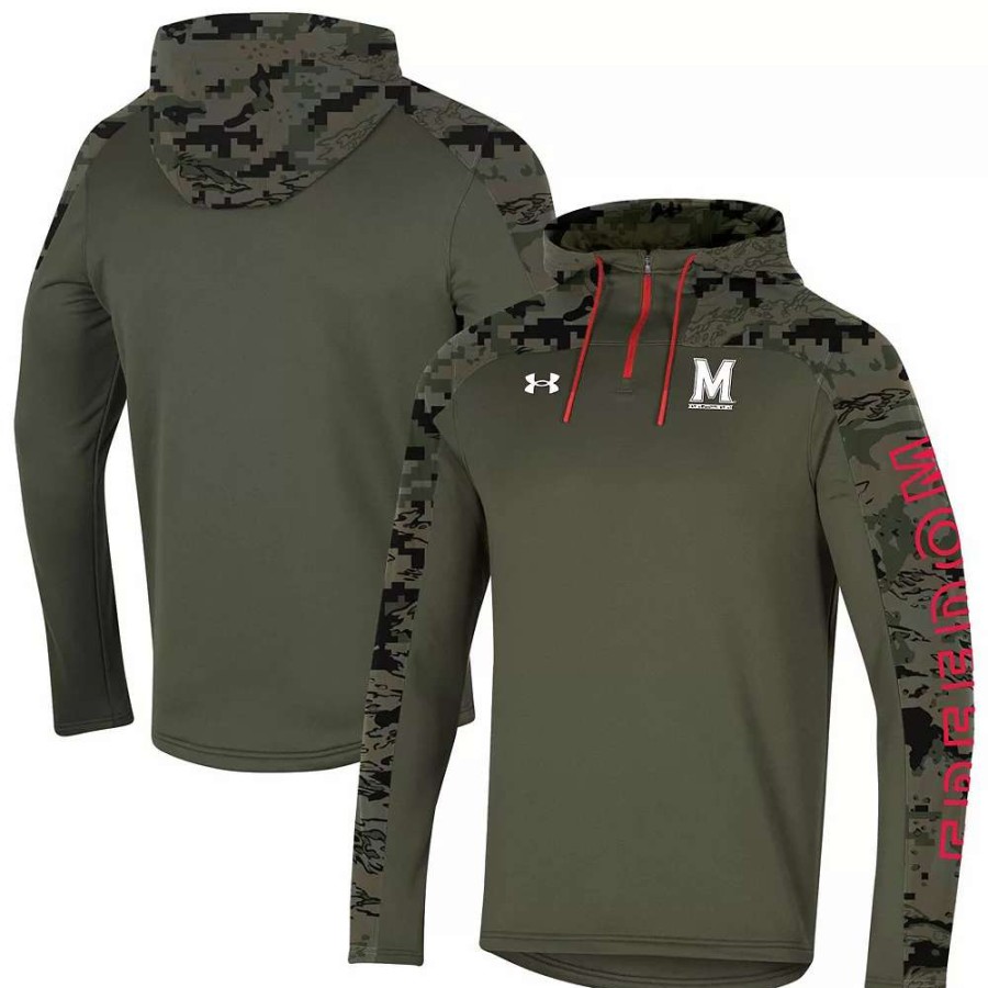 Outerwear * | Men'S Under Armour Olive Maryland Terrapins Freedom Quarter-Zip Pullover Hoodie