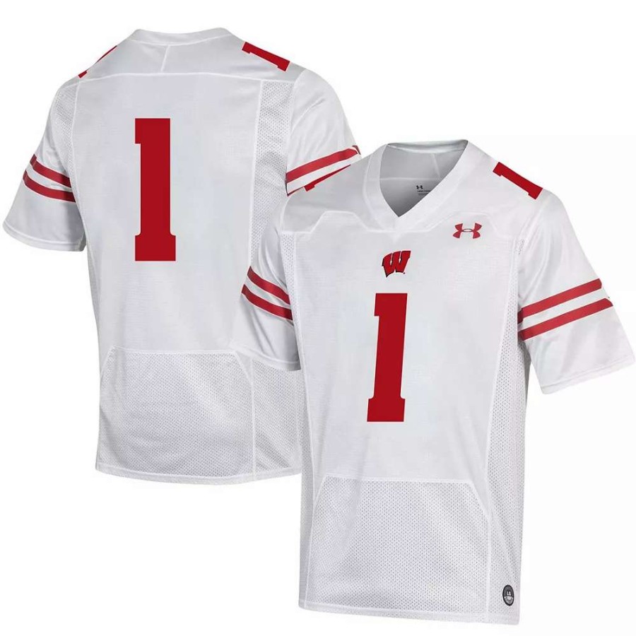 Tops * | Men'S Under Armour #1 White Wisconsin Badgers Replica Football Jersey