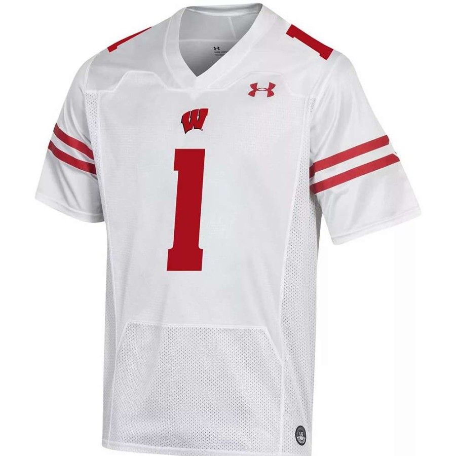 Tops * | Men'S Under Armour #1 White Wisconsin Badgers Replica Football Jersey