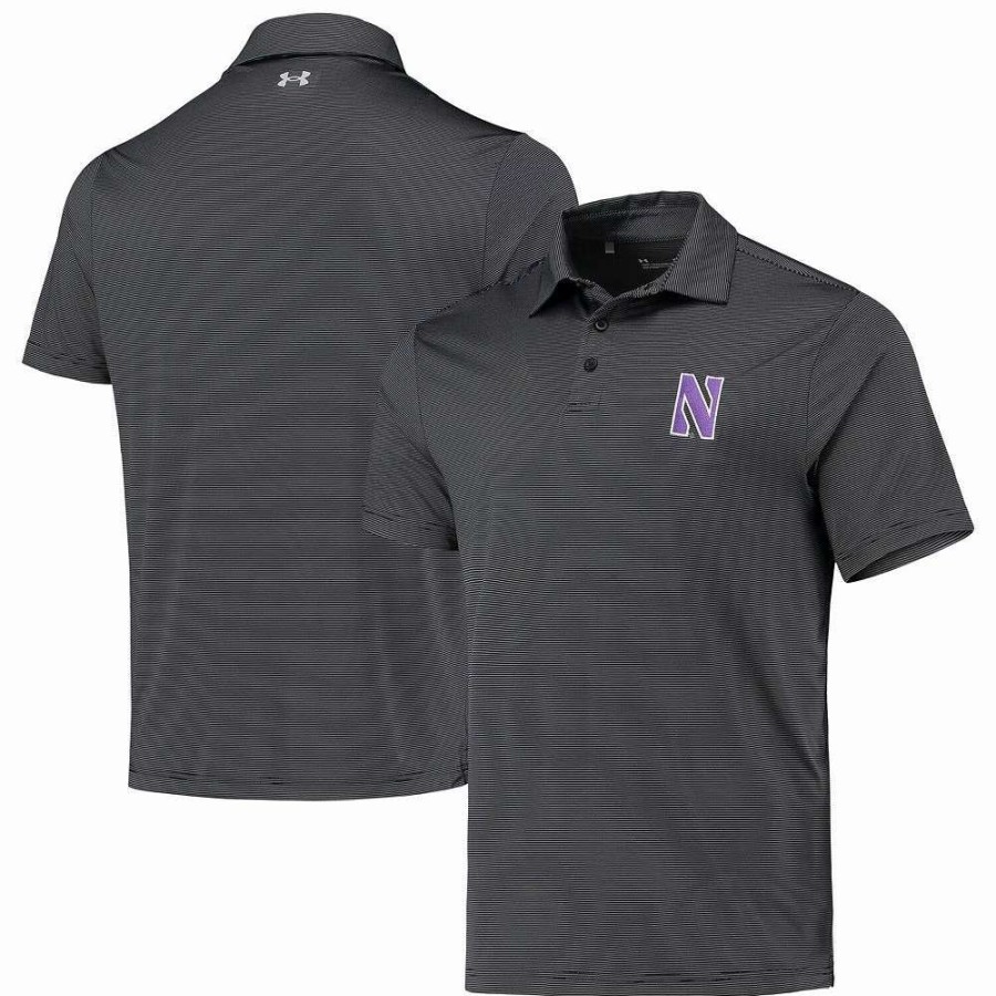 Tops * | Men'S Under Armour Black Northwestern Wildcats Green Trail Stripe Polo