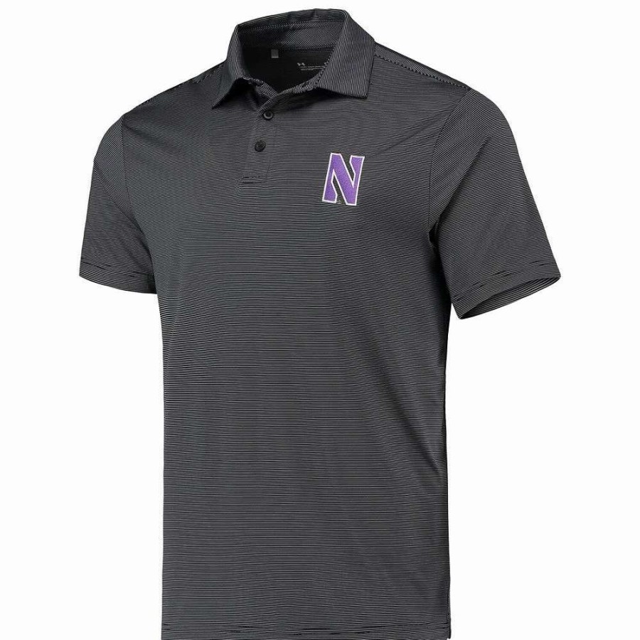 Tops * | Men'S Under Armour Black Northwestern Wildcats Green Trail Stripe Polo