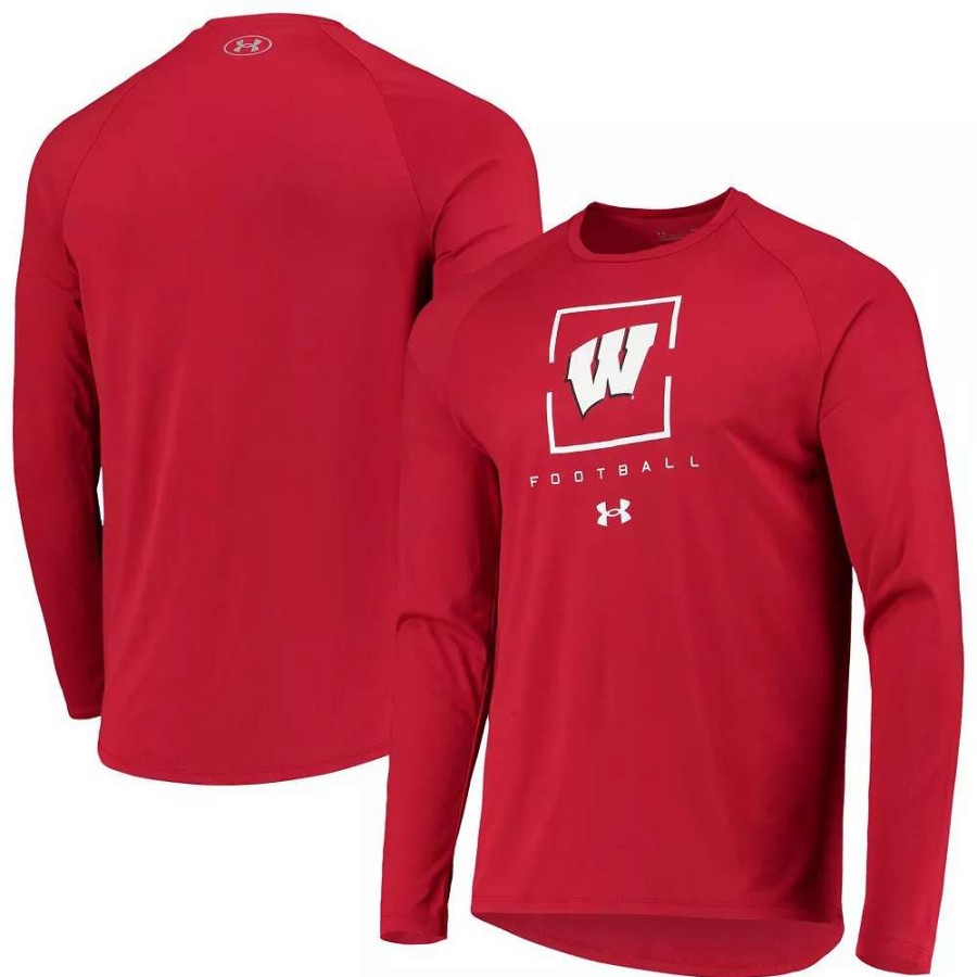 Tops * | Men'S Under Armour Red Wisconsin Badgers Football Raglan Long Sleeve T-Shirt