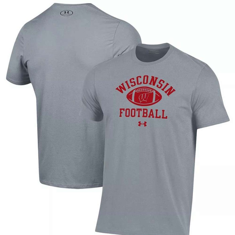 Tops * | Men'S Under Armour Gray Wisconsin Badgers Football Practice T-Shirt