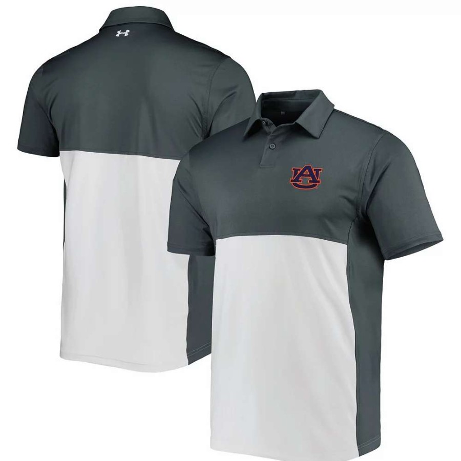 Tops * | Men'S Under Armour Gray Auburn Tigers Green Blocked Polo Performance Polo