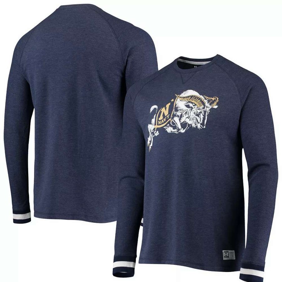 Tops * | Men'S Under Armour Navy Navy Midshipmen Game Day Thermal Raglan Pullover Sweatshirt