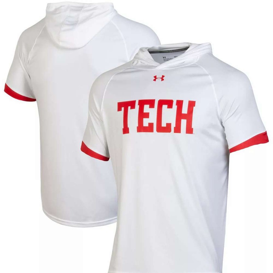 Tops * | Men'S Under Armour White Texas Tech Red Raiders On-Court Basketball Shooting Hoodie Raglan Performance T-Shirt