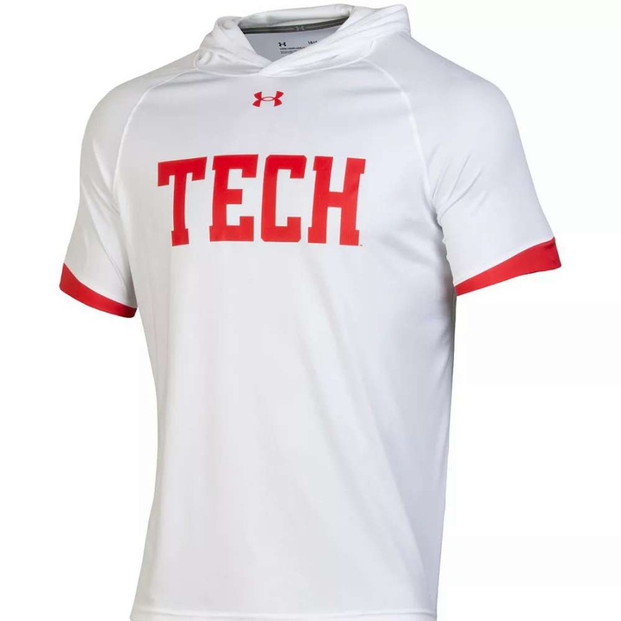 Tops * | Men'S Under Armour White Texas Tech Red Raiders On-Court Basketball Shooting Hoodie Raglan Performance T-Shirt