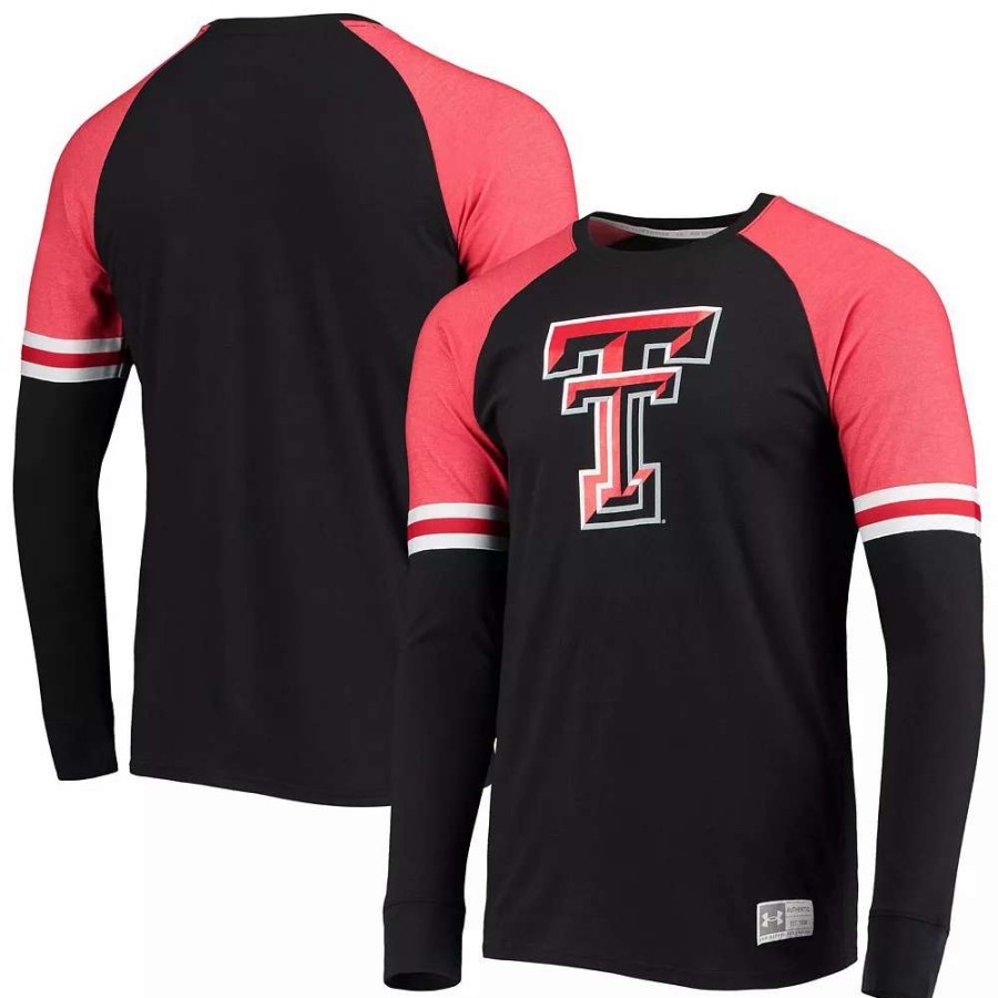 Tops * | Men'S Under Armour Black/Red Texas Tech Red Raiders Game Day Sleeve Stripe Raglan Long Sleeve T-Shirt