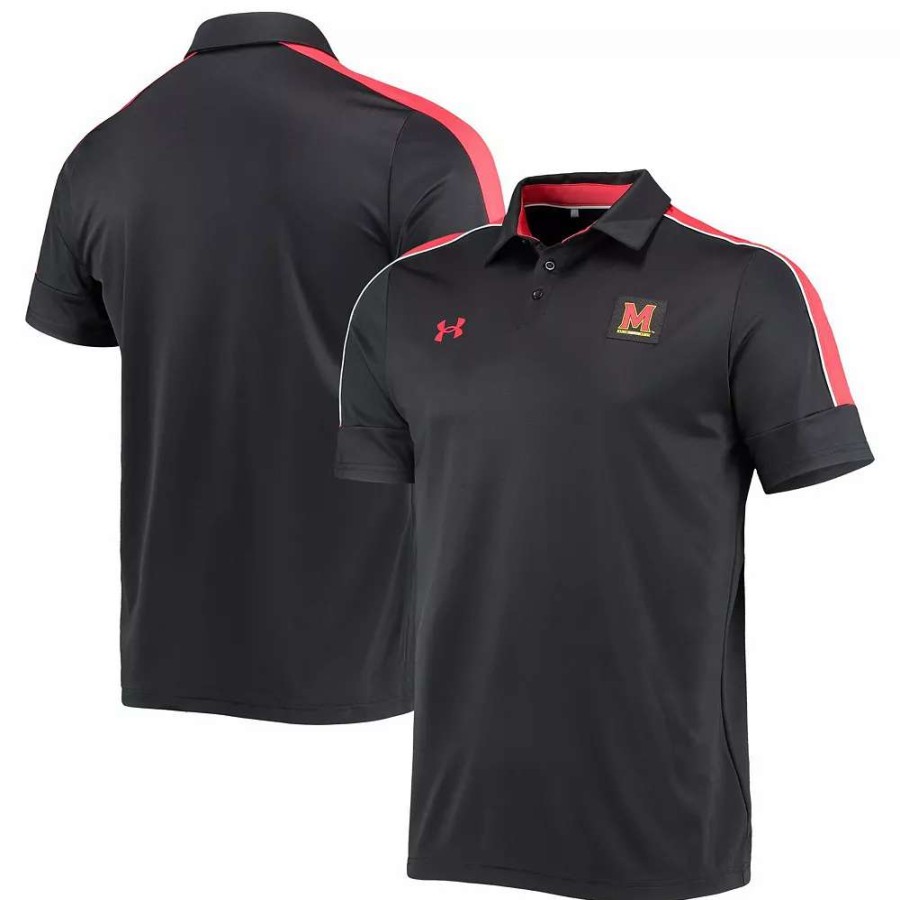 Tops * | Men'S Under Armour Black Maryland Terrapins Sideline Recruit Performance Polo