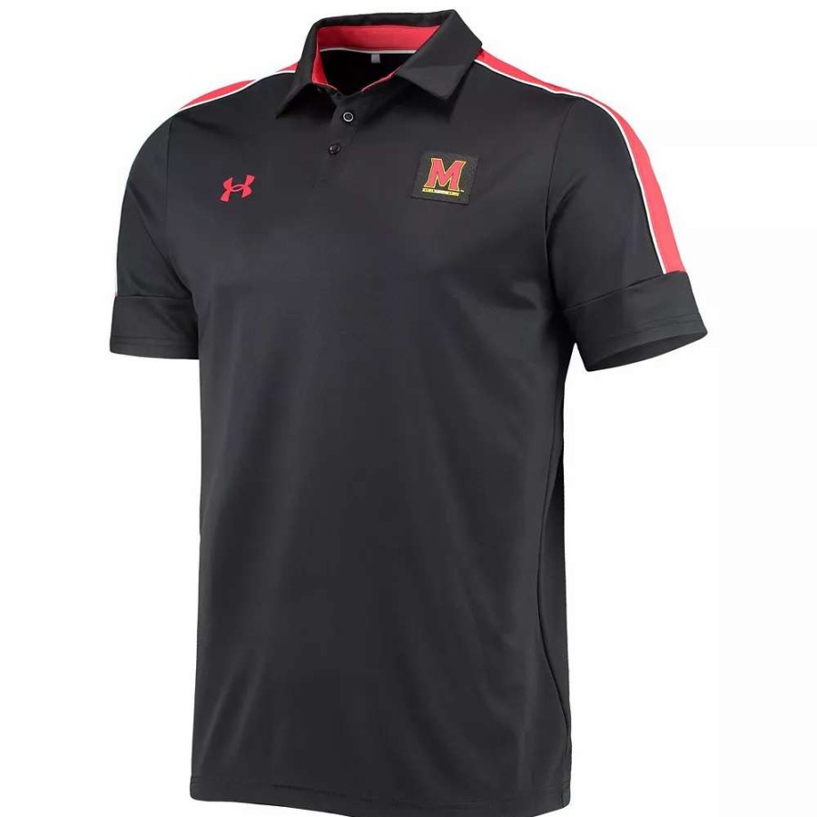 Tops * | Men'S Under Armour Black Maryland Terrapins Sideline Recruit Performance Polo