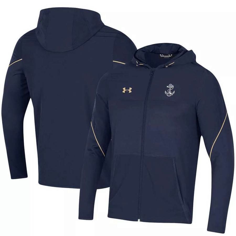 Outerwear * | Men'S Under Armour Navy Navy Midshipmen 2021 Sideline Warm-Up Full-Zip Hoodie