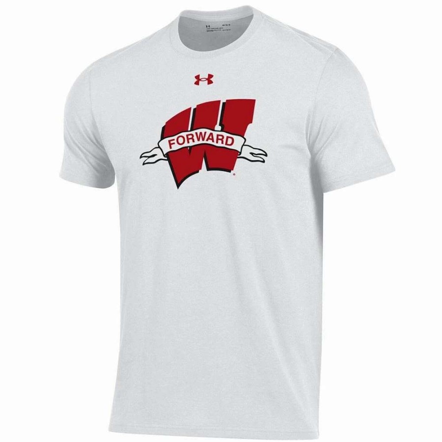 Tops * | Men'S Under Armour White Wisconsin Badgers Forward Collection Logo Performance T-Shirt