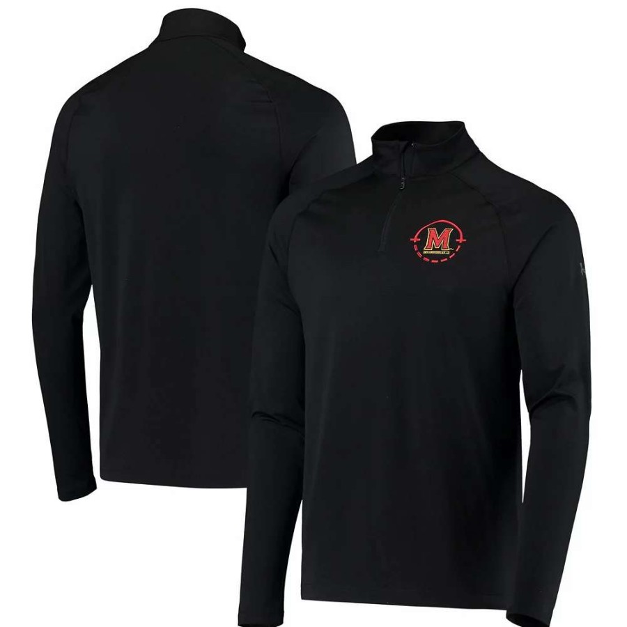 Outerwear * | Men'S Under Armour Black Maryland Terrapins Coaches On-Court Basketball Raglan Quarter-Zip Jacket