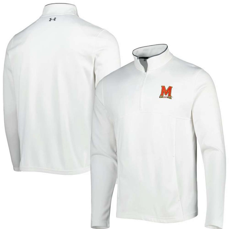 Outerwear * | Men'S Under Armour White Maryland Terrapins Tempo Fleece Quarter-Zip Jacket