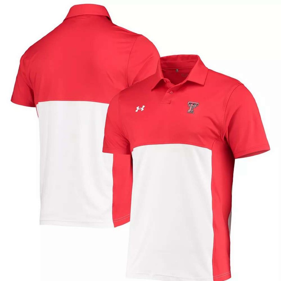 Tops * | Men'S Under Armour Red/White Texas Tech Red Raiders 2022 Blocked Coaches Performance Polo