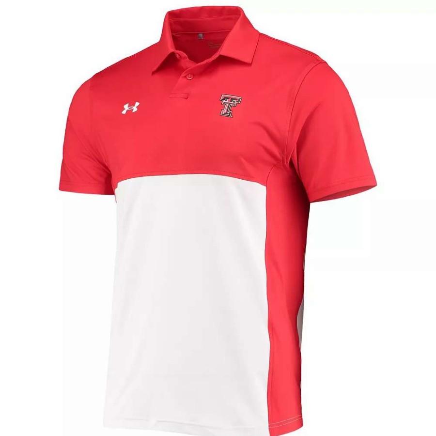 Tops * | Men'S Under Armour Red/White Texas Tech Red Raiders 2022 Blocked Coaches Performance Polo