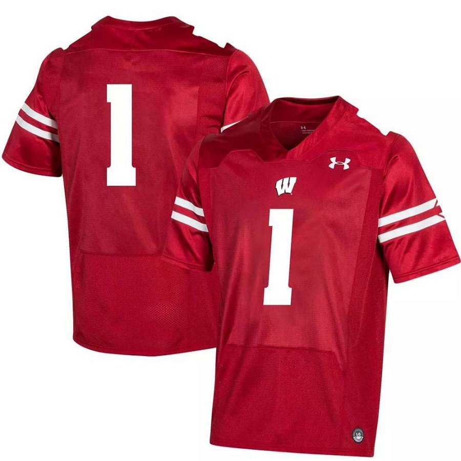 Tops * | Men'S Under Armour #1 Red Wisconsin Badgers Replica Football Jersey