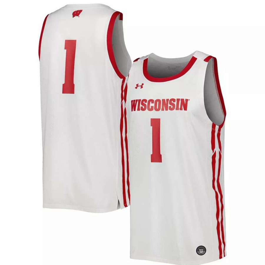 Tops * | Men'S Under Armour White Wisconsin Badgers Replica Basketball Jersey