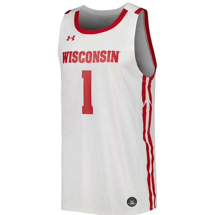 Tops * | Men'S Under Armour White Wisconsin Badgers Replica Basketball Jersey