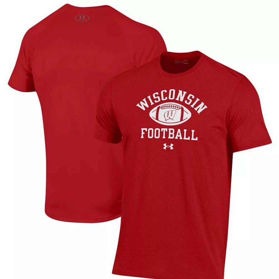 Tops * | Men'S Under Armour Red Wisconsin Badgers Football Practice T-Shirt