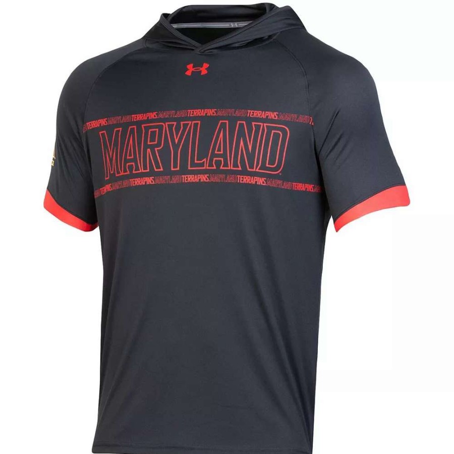 Tops * | Men'S Under Armour Black Maryland Terrapins On-Court Basketball Shooting Hoodie Raglan Performance T-Shirt