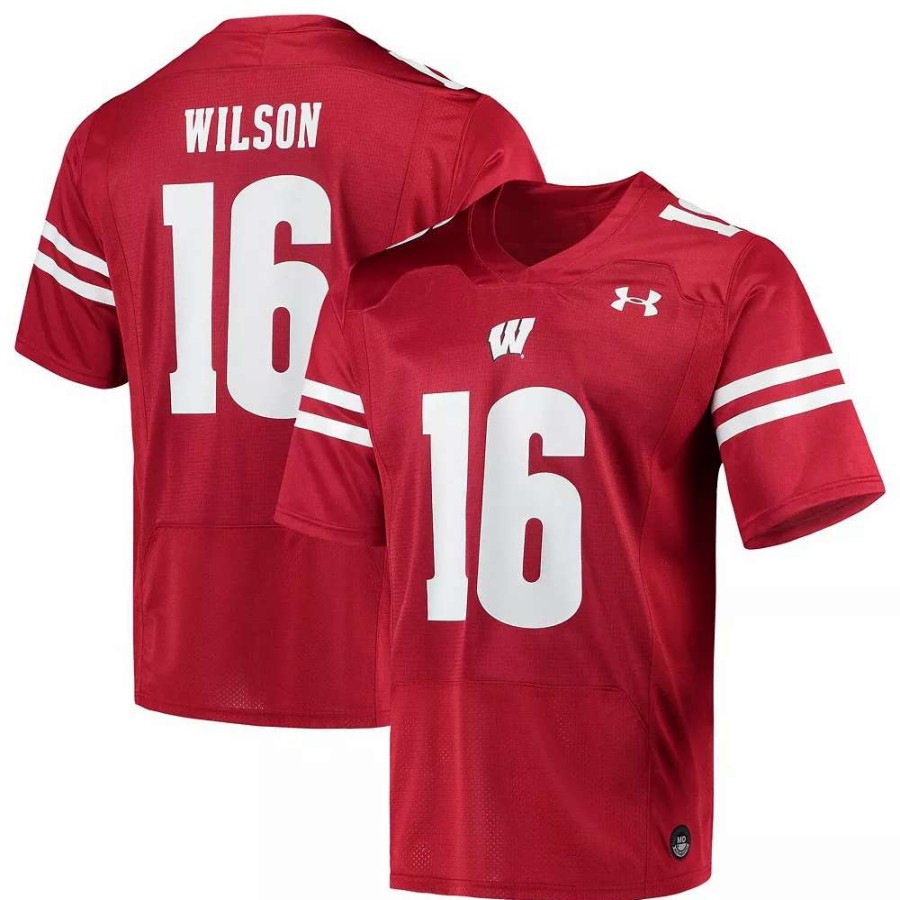 Tops * | Men'S Under Armour Russell Wilson Red Wisconsin Badgers Replica Alumni Jersey