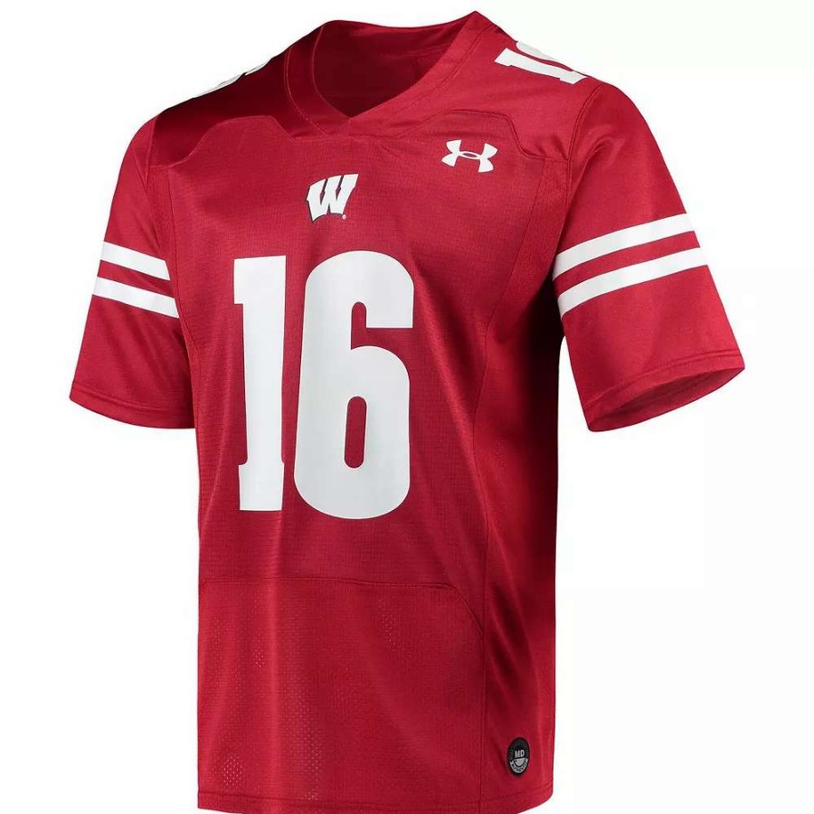 Tops * | Men'S Under Armour Russell Wilson Red Wisconsin Badgers Replica Alumni Jersey