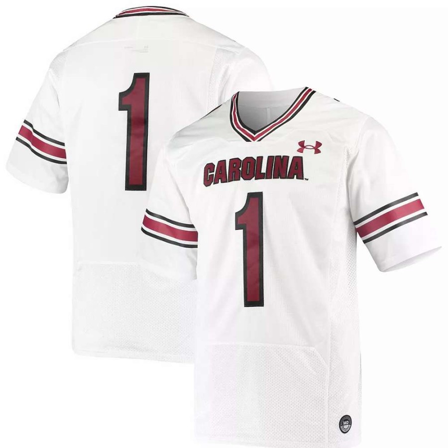 Tops * | Men'S Under Armour #1 White South Carolina Gamecocks Premiere Football Jersey