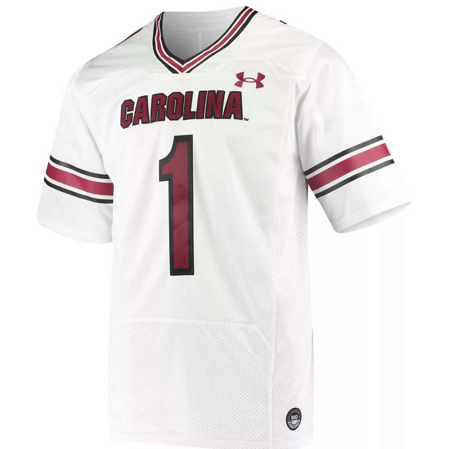 Tops * | Men'S Under Armour #1 White South Carolina Gamecocks Premiere Football Jersey