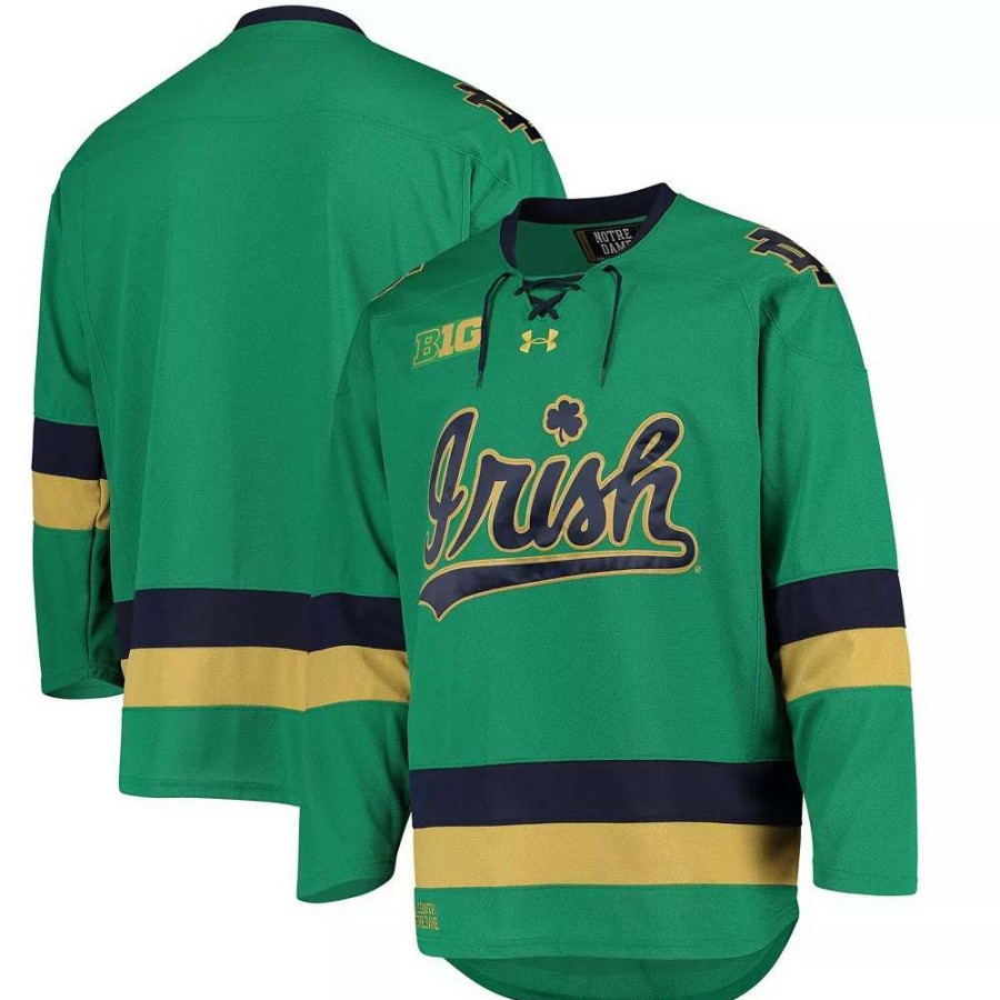 Tops * | Men'S Under Armour Green Notre Dame Fighting Irish Replica Hockey Jersey